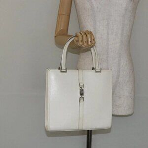GUCCI Jackie Hand Bag Leather White Silver